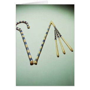 Cartão Trapaceiro e flail, do túmulo de Tutankhamun