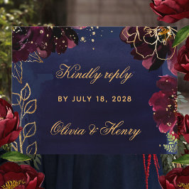 Cartão traseiro RSVP de marinho Bordeaux Wedds