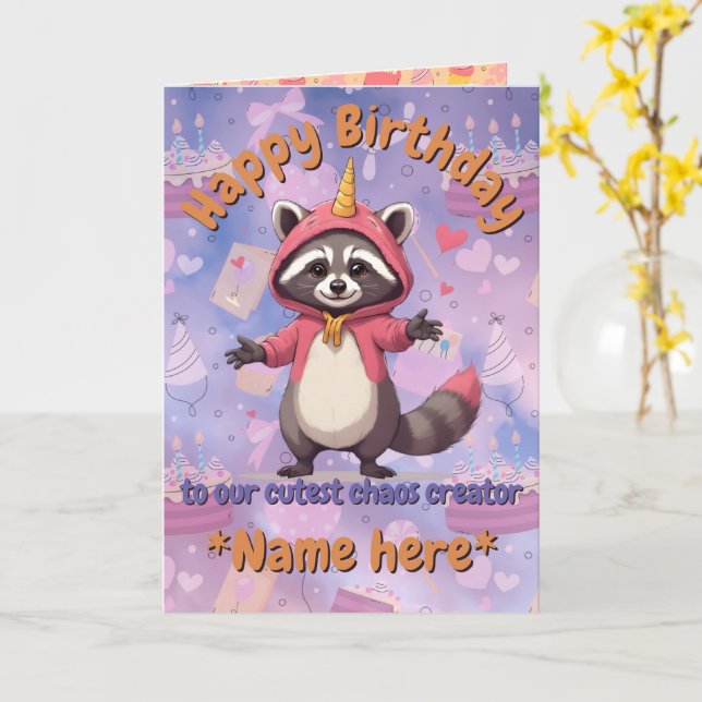 Cartão Trash Panda - Birthday Card - customizable name (Flor Amarela)