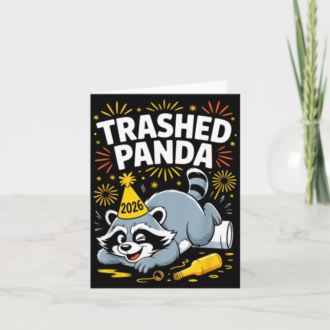 Cartão Trashed Panda New Year 2026 Funny Raccoon Design  (Frente)