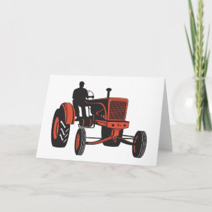 Cartão Trator Vermelho Antigo Fazenda Retro Agricultor