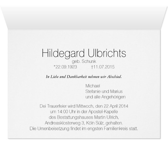 Cartão Trauerkarte (Interior horizontal (base))