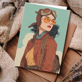 Cartão Travel Birthday Vintage Retro Aviator Girl