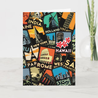 Cartão Travel posters retro vintage europe asia usa
