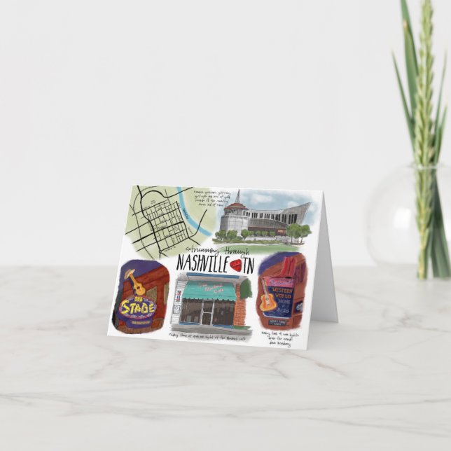 Cartão Travel Sketch Notecard Strumming through Nashville (Frente)