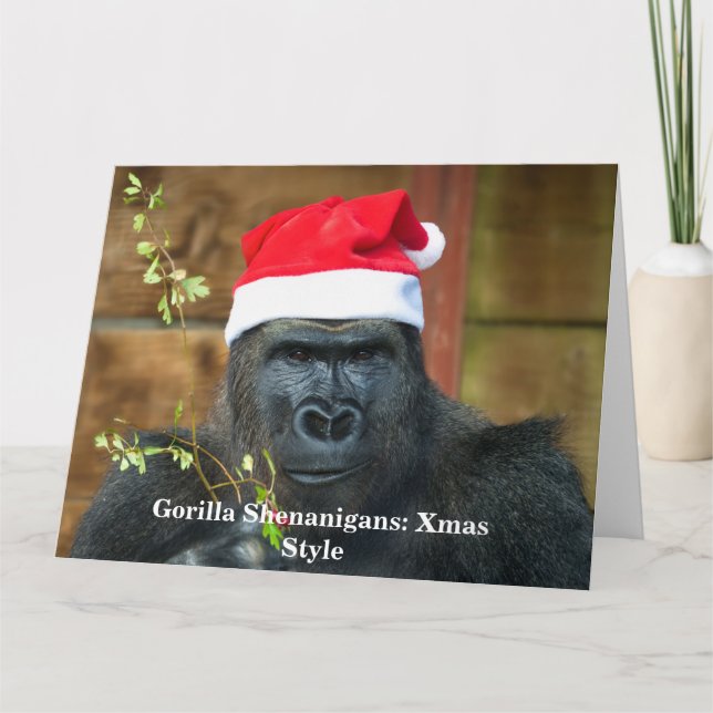 Cartão Travessuras de Gorila: Estilo Natal (Frente)