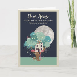 Cartão Tree House New Home Night Time Com Lua
