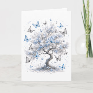 Cartão Tree of Life Blue Butterflies Greeting Card