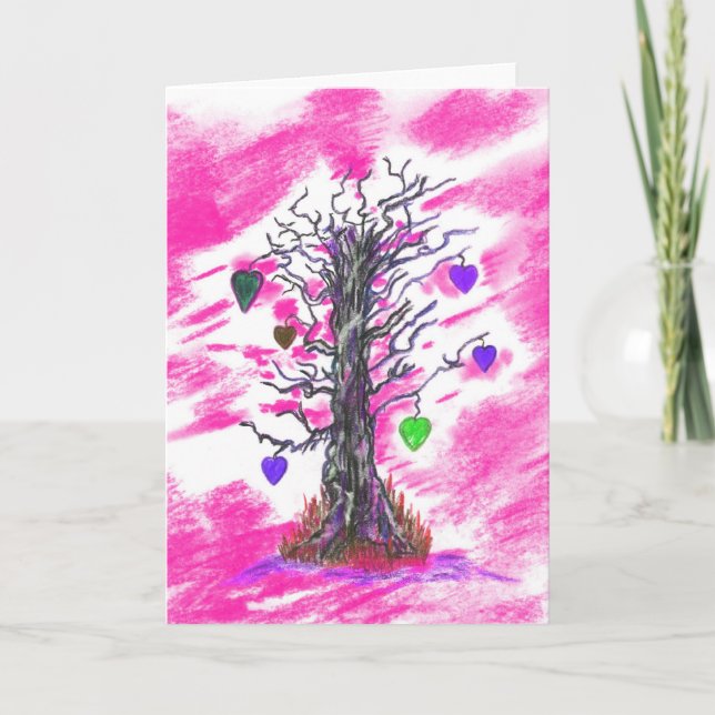 Cartão Tree of Love Pink Greeting Card (Frente)