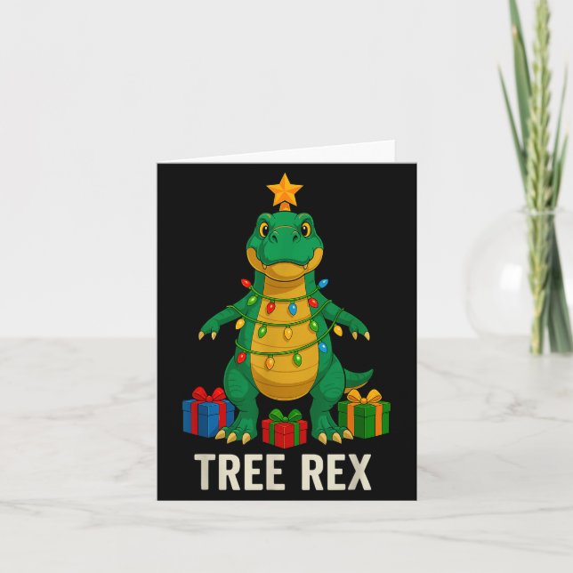 Cartão Tree Rex Funny Dinosaur Christmas  (Frente)