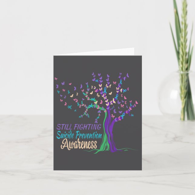 Cartão Tree Ribbon Still Fighting Suicide Prevention Awar (Frente)