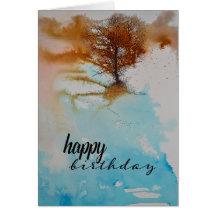 Tree Watercolor Art Feliz Aniversário Saudação