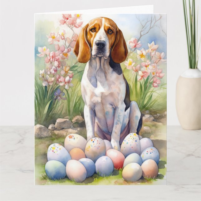 Cartão Treeing Walker Coonhound com Ovos de Páscoa Feriad (Frente)