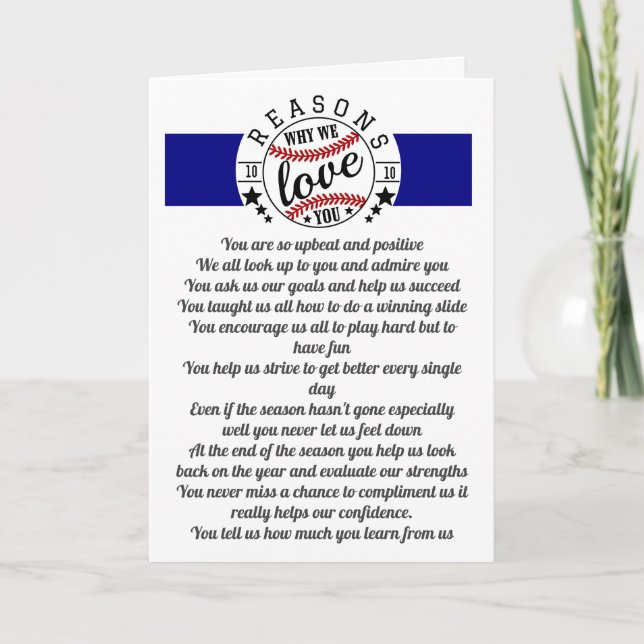 Cartão treinador esportivo 10 razões pelas quais amamos f (Frente)