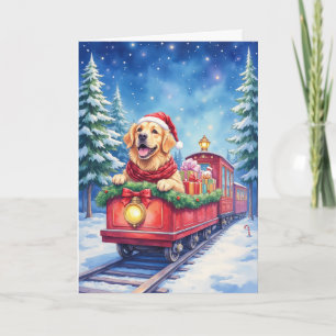 Cartão Trem de Natal do Golden Retriever Férias de Invern