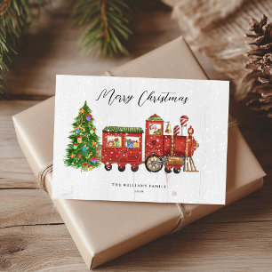 Cartão Trem de Natal do Papai Noel Vintage Sem-Foto