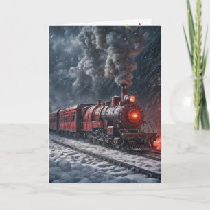 Cartão Trem de Neve Vintage Vermelho de Natal