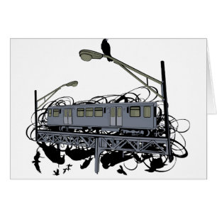Cartão Trem ilustrado & corvos do EL