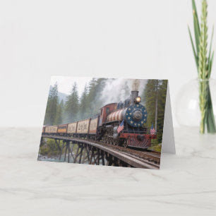 Cartão Trem Patriótico Americano de Aniversário sobre um