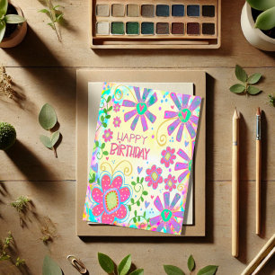 Cartão Trendência de Parabéns Feliz Pastel Floral bonito