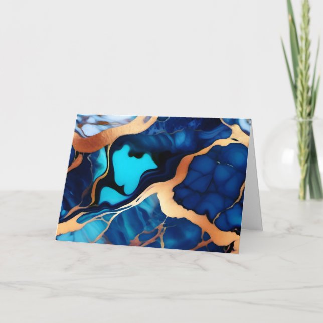 Cartão Trendy Blue Dourado mármore azul amarelo (Frente)