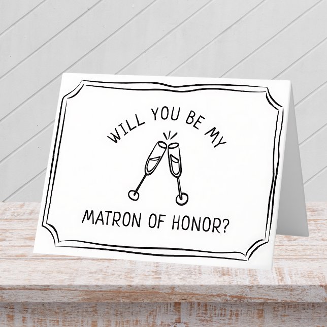 Cartão Trendy Champagne Toast Matron of Honor Proposta (Cheers to your matron of honor with this elegant proposal card with clinking champagne glasses.)