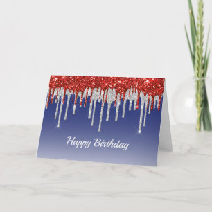 Cartão Trendy Red White e Blue Glitter Drives Aniversári