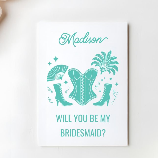 Cartão Trendy Teal Las Vegas Showgirl Bridesmaid Proposal (Criador carregado)