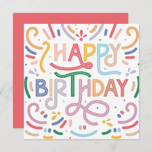 Cartão Trendy Typografia Rainbow Modern Happy Birthday (Frente/Verso)