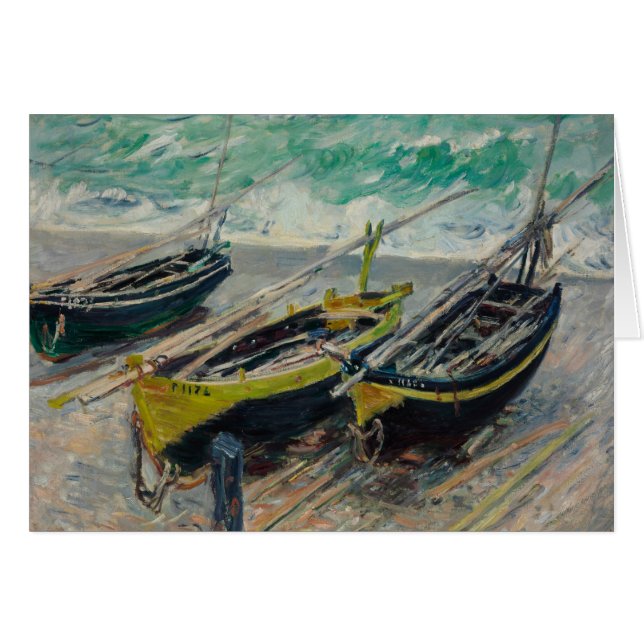 Cartão Três Barcos de Pesca de Claude Monet (Frente horizontal)