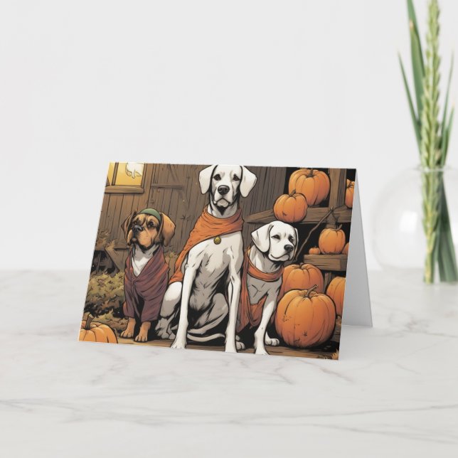 Cartão Três cães no Halloween  (Frente)