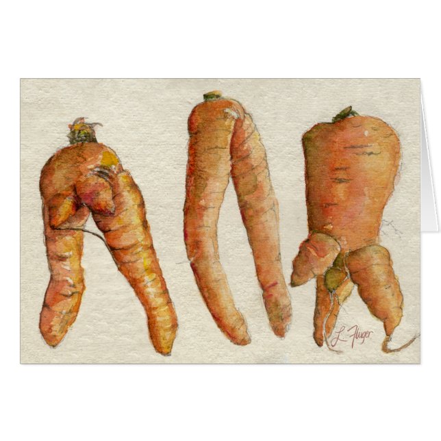 Cartão Três Carrots Watercolor Card Louco (Frente Horizontal)