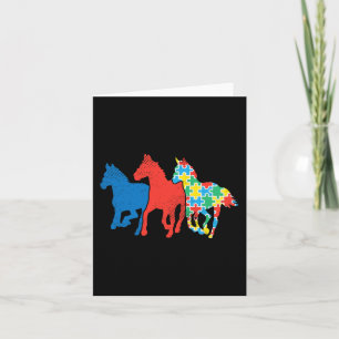 Cartão Três Cavalos Quebra-cabeça Vermelho Azul Autismo C