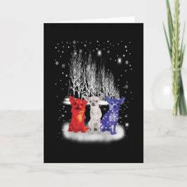 Cartão Três Chihuahua Neve Patriótico Americano Natal