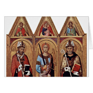 Cartão Três com anjos santamente em cada frontão, da