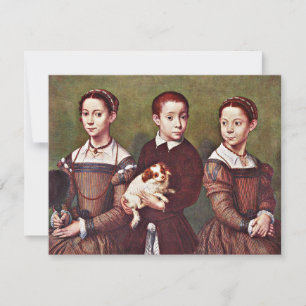 Cartão Três Crianças com Cão, pintura de arte
