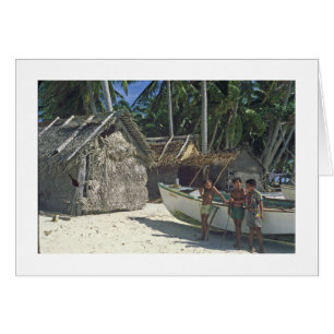 Cartão Três crianças na praia em PUKAPUKA