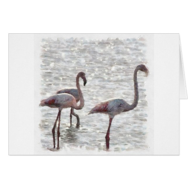 Cartão Três Flamingos Watercolor (Frente Horizontal)