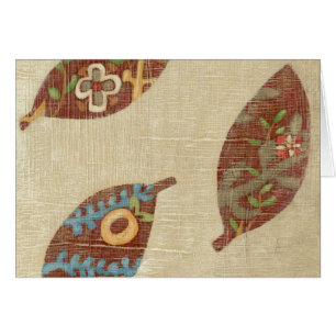 Cartão Três Folhas no Fundo de Textura Linen