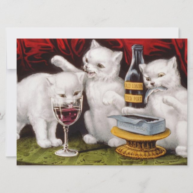 Cartão Três gatinhos alegres na festa (Frente)