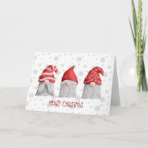 Três Gnomos Aquarela Barba Chapéu Vermelho Branco