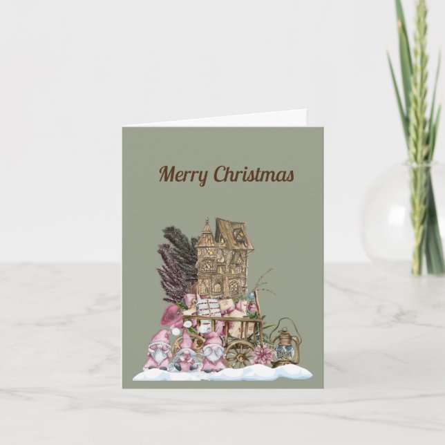 Cartão Três Gnomos Vintage Com Café (Frente)