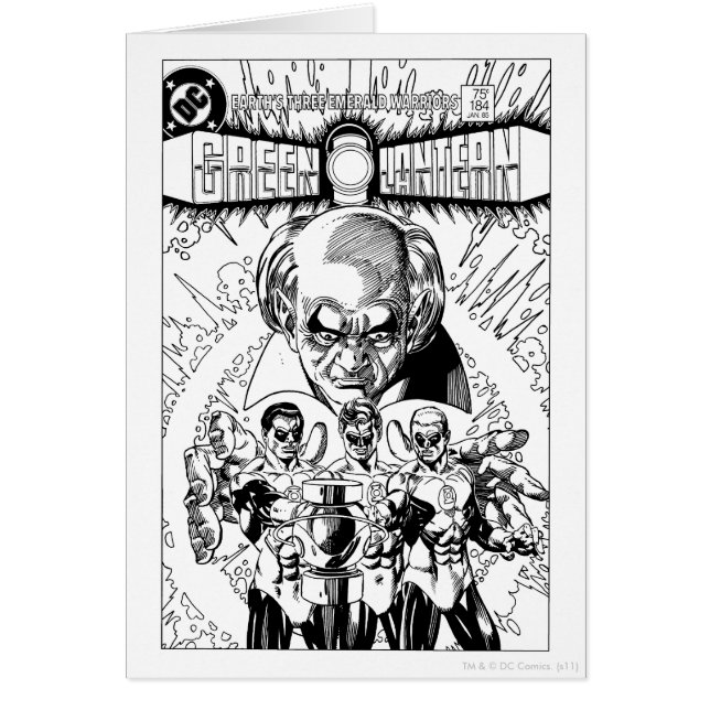 Cartão Três Lanteras Verdes Cobrir em Quadrinhos, Preto e (Frente)