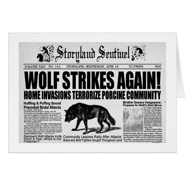 Cartão Três porcos pequenos (Frente Horizontal)