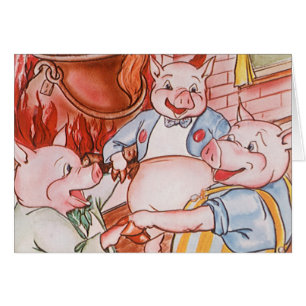 Cartão Três Porquinhos Cozinhando o Lobo, Conto de Fadas 