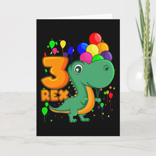 Cartão Três REX 3 anos aniversário de 3 anos Dino (Frente)