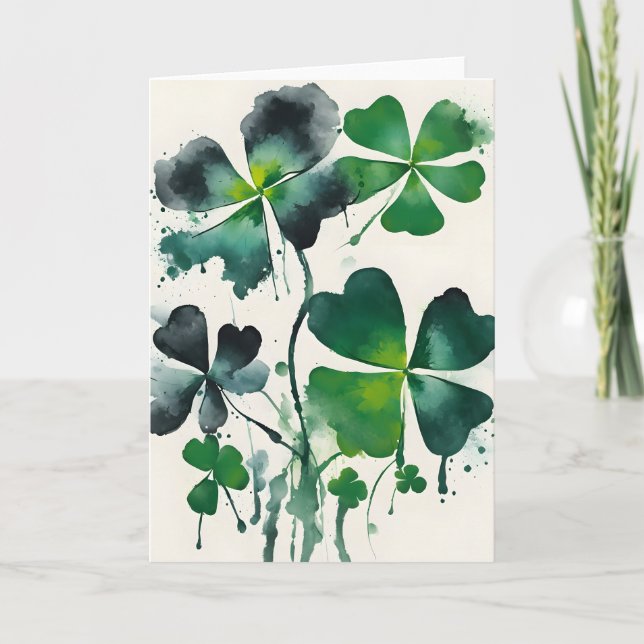 Cartão Trevo de quatro folhas - Flores de aquarela (Frente)