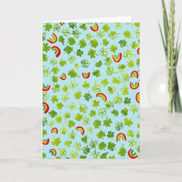 Cartão Trevos de Aguarela e Arcos-íris St Patty's Irlandê