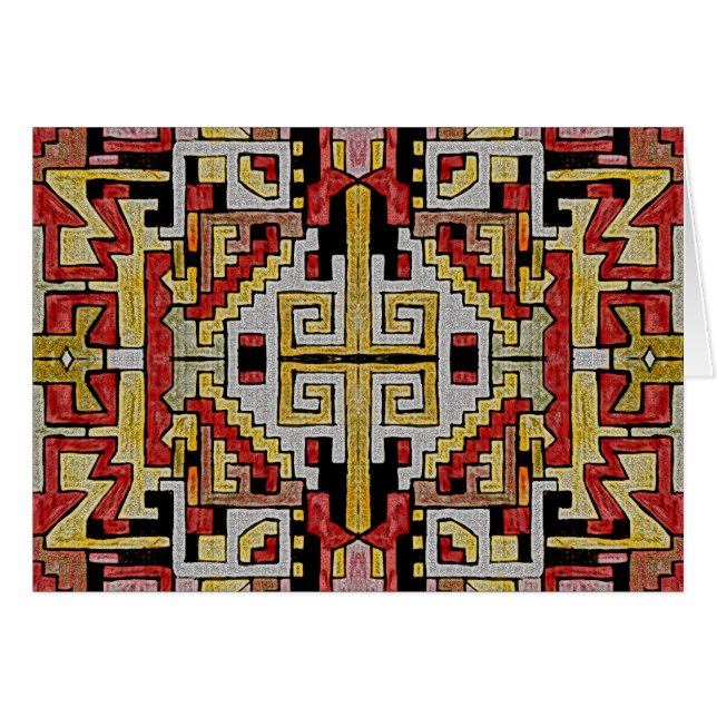 Cartão Tribal Geométrico/Padrão Étnico vermelho e amarelo (Frente Horizontal)