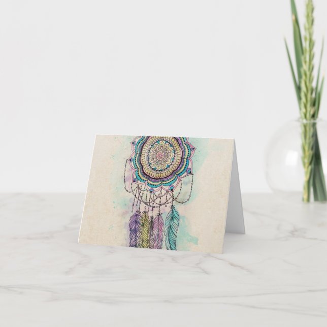 Cartão tribal hand paint dreamcatcher mandala design (Frente)